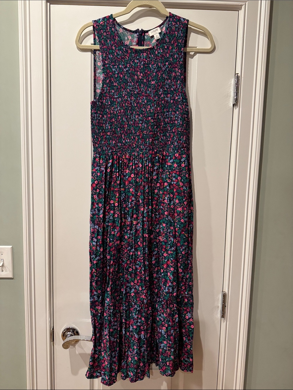 J. Crew Factory Navy Maxi Dress with Pink & Teal Floral Print